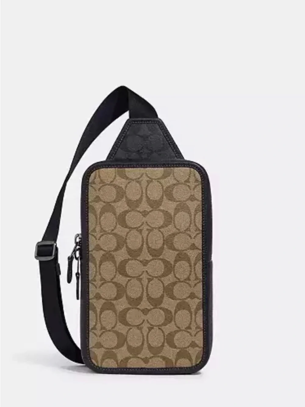 Coach Brown Signature Canvas Sling Belt Bag with Black Trim-Sullivan Pack - Picture 1 of 8